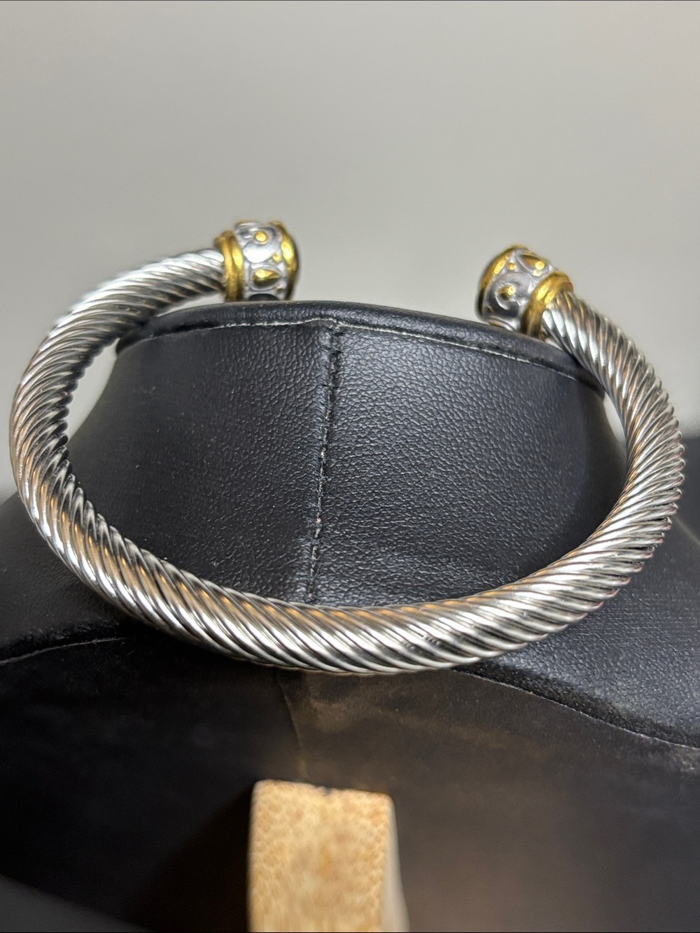 Twisted Cable Open Cuff Bracelet with Gold Accented Black Cabochons - Picture 5 of 7